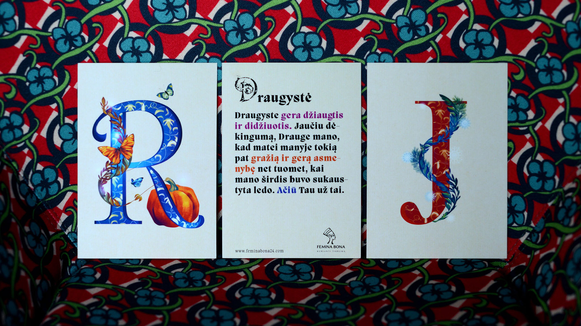 Femina Bona gratitude cards with decorative illustrated letters