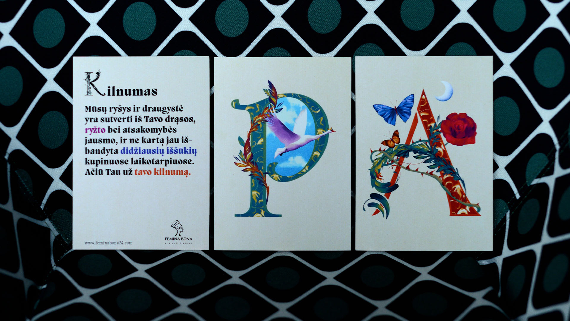 Femina Bona gratitude cards combining personal messages and illustrated typography