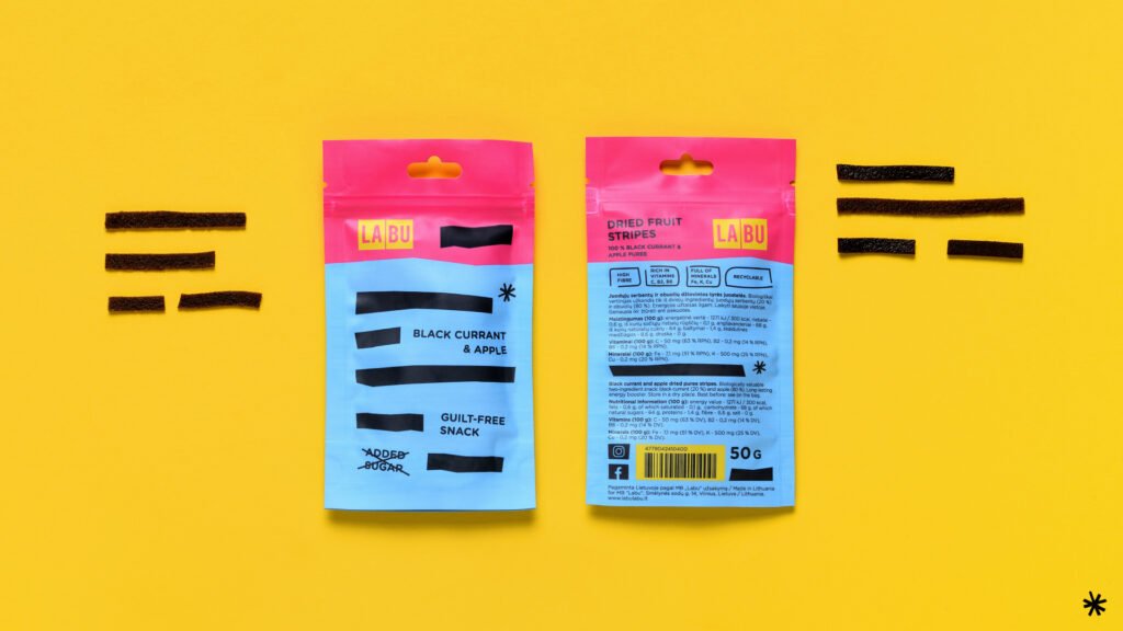 LABU logo and fruit strips on a bright pink background