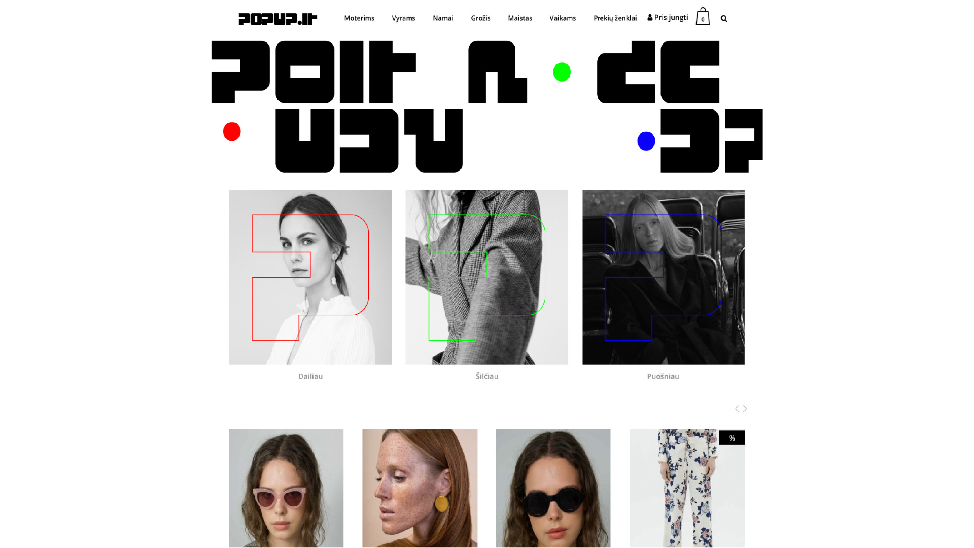 POPUP.LT e-commerce website featuring the new visual identity and custom typography
