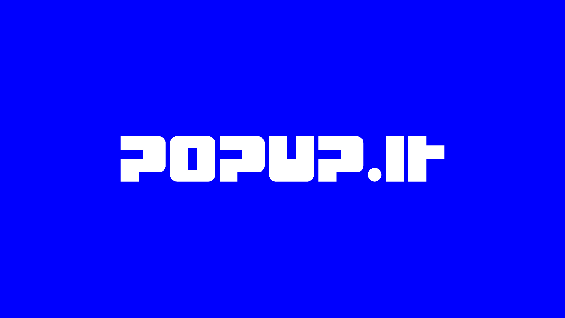 POPUP.LT white logo on a bold blue background