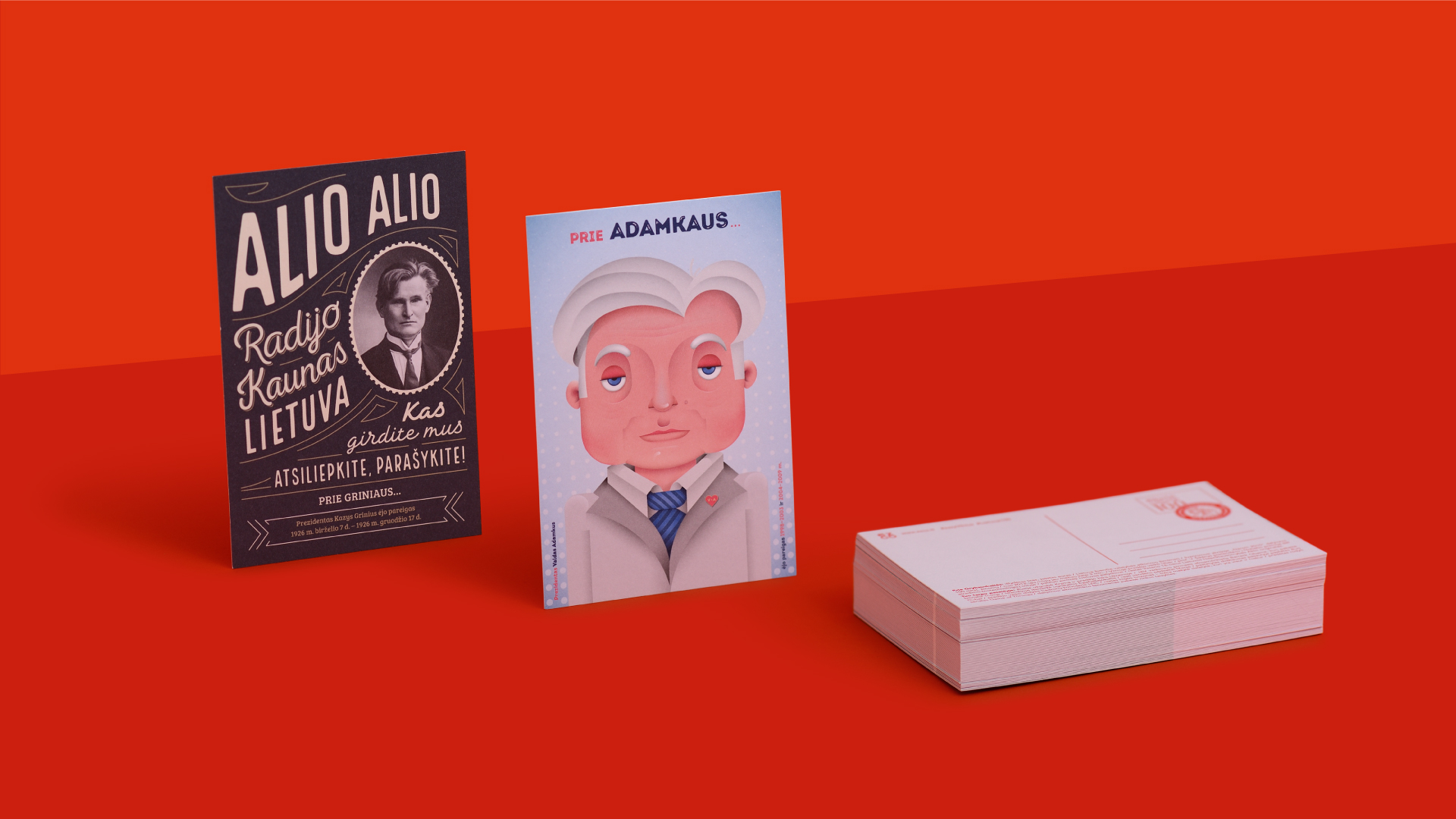 Šimtmečio prezidentai illustrated postcards featuring Lithuanian Presidents