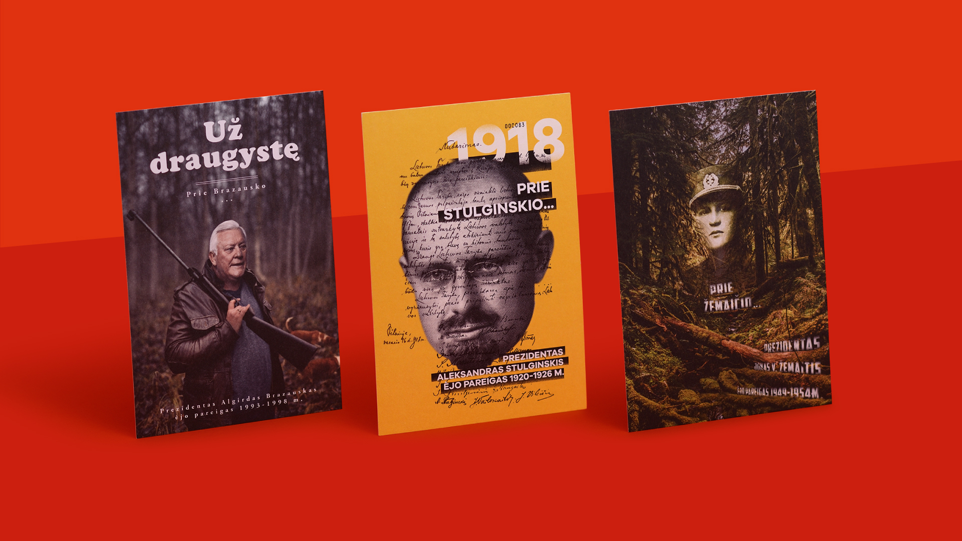 Šimtmečio prezidentai illustrated postcards featuring Lithuanian Presidents