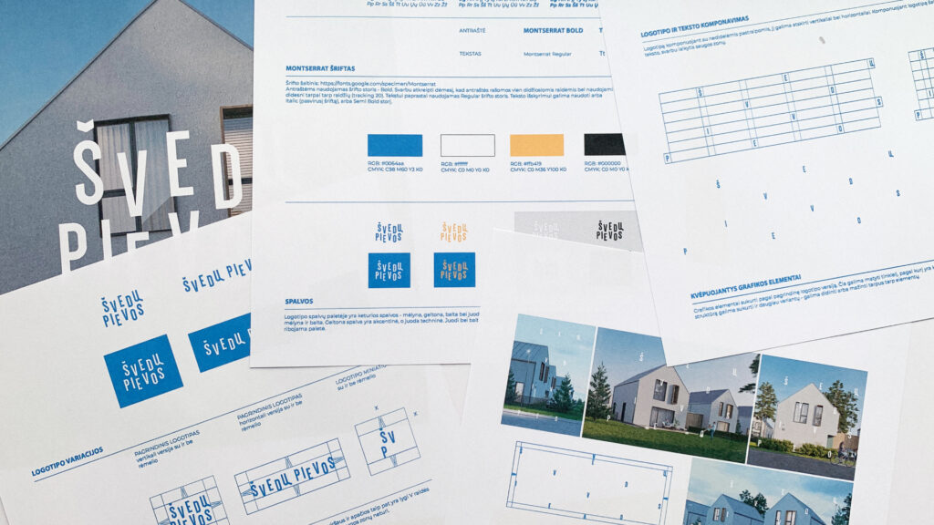 Švedų pievos brand guidelines with typography and colour palette
