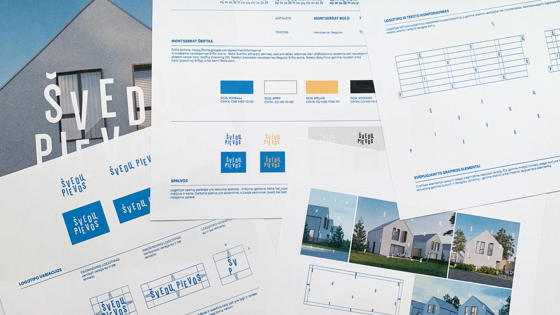 Švedų pievos brand guidelines with typography and colour palette