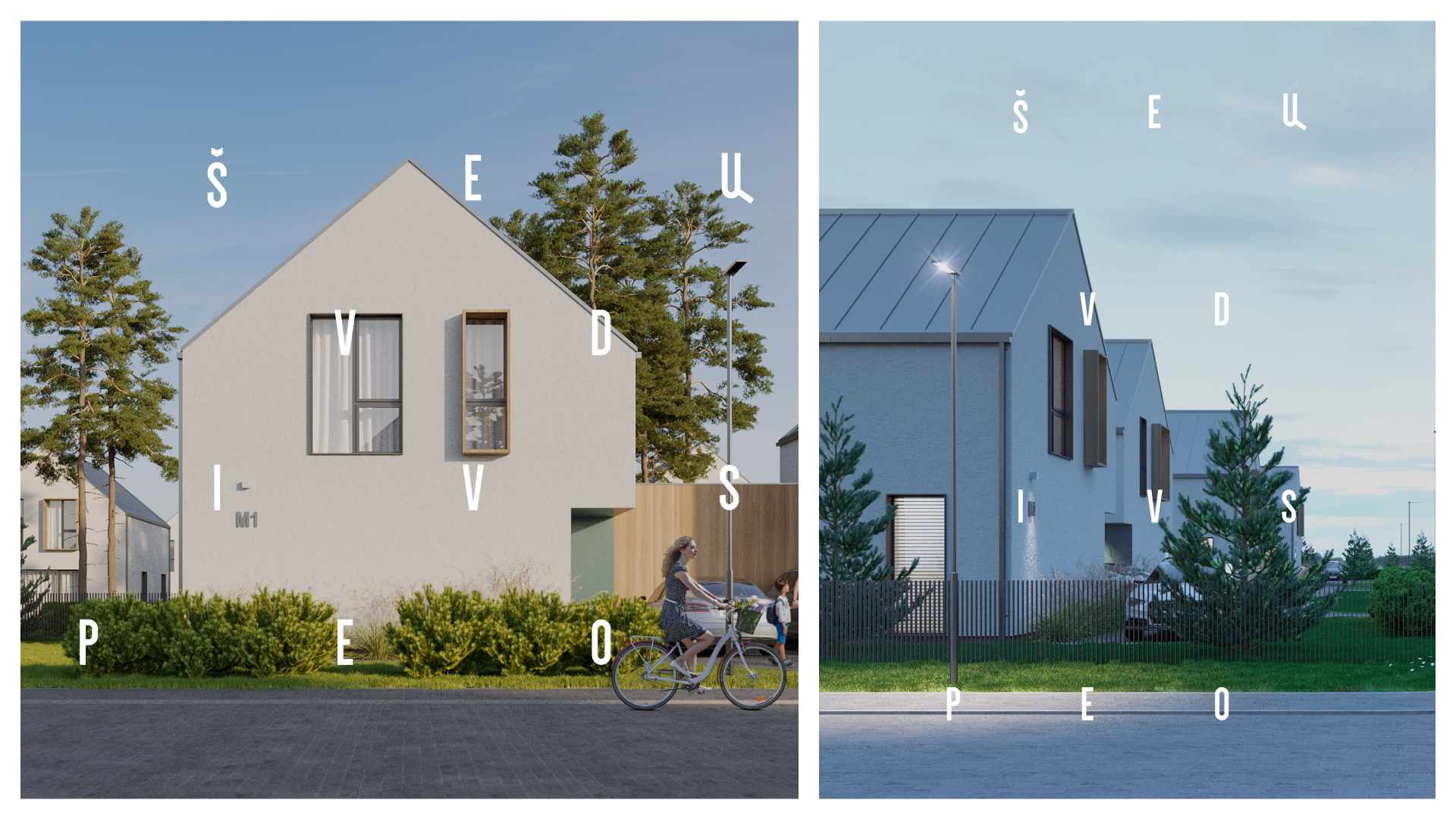 Švedų pievos residential architecture with graphic identity elements